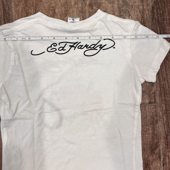 Ed Hardy Kids 3 Hearts with Rhinestones On White T-Shirt Size 4 - Picture 4 of 7